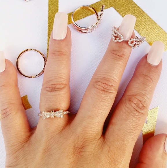 Rose Gold Bow Ring Size 8 - Micro Pave Cubic Zirconia - Picture 4 of 5